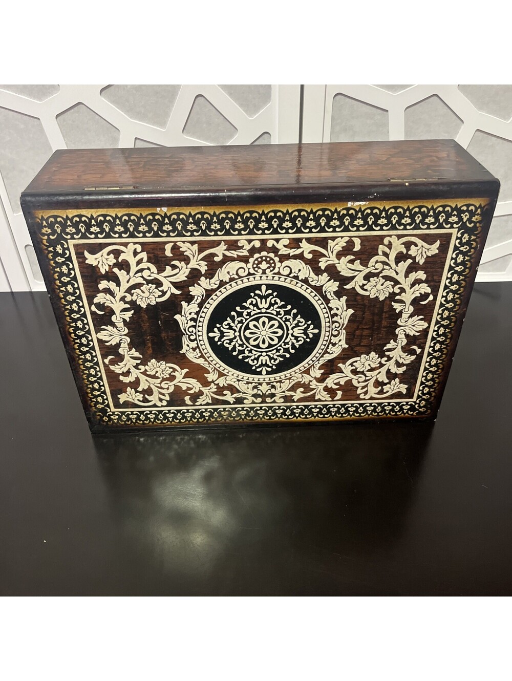 Vintage Style Decorative Wooden Flip Top Storage Box Chest 15x10.75 - Picture 3 of 9